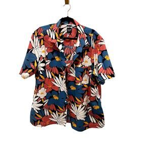 GAP XL Linen Blend Button Up Shirt Short Sleeve Hawaiian Style Beach Vacation